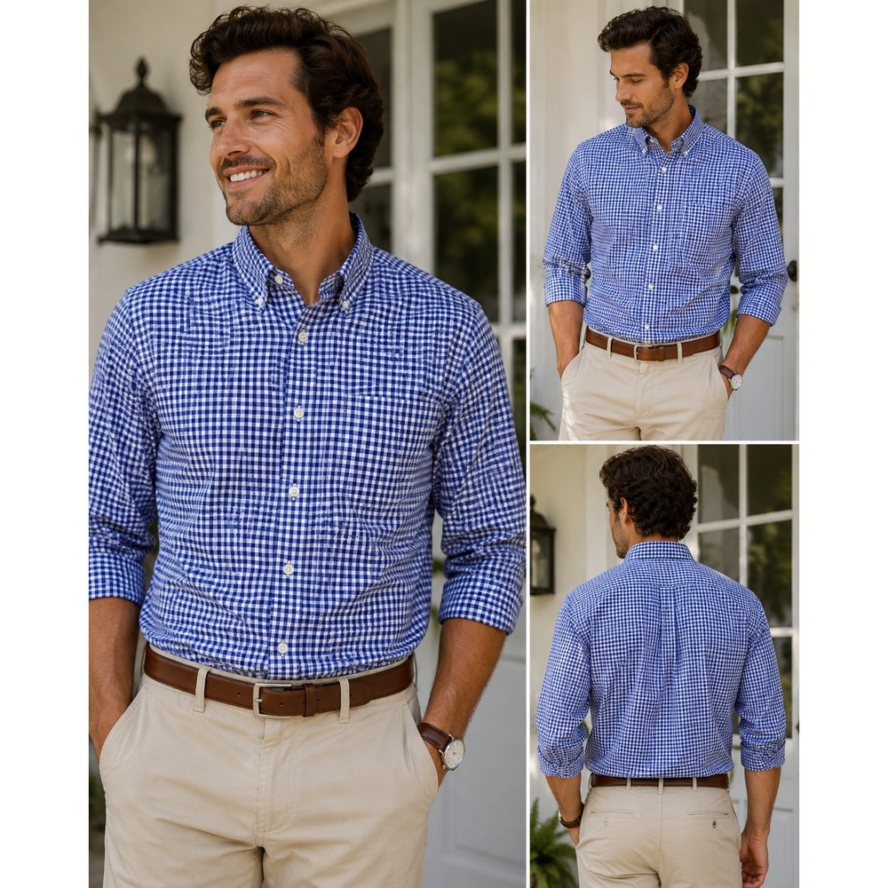 Old Money Preppy Blue Gingham Ralph Lauren Button Down Shirt 16 34/35